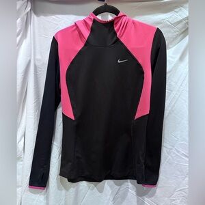 Nike Dri-Fit Running Top Hoodie Shirt, Long-Sleeve, Pink/Black Women's Sz L